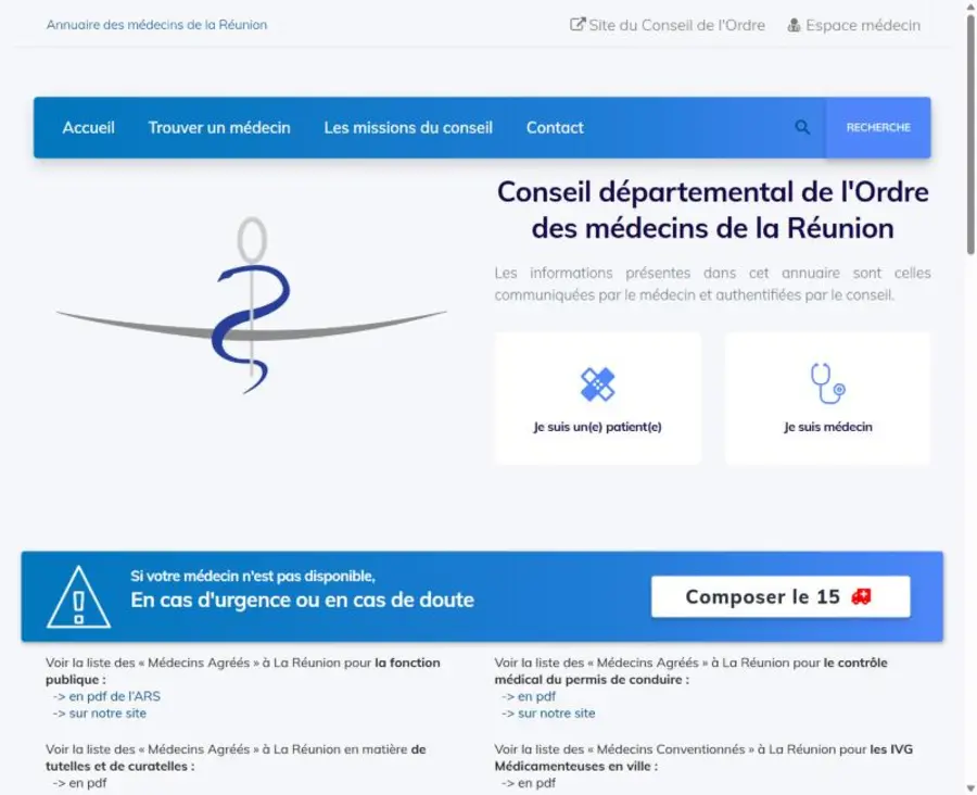 Capture d'écran du site Annuaire des médecins — CDOM 974
