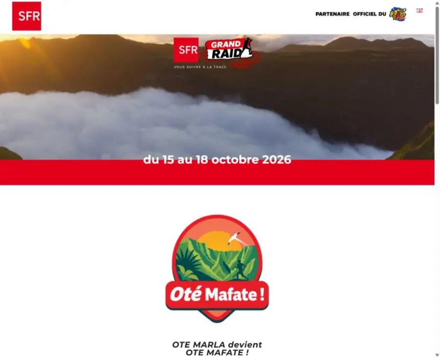 Capture d'écran du site SFR Grand Raid — Suivre à la trace